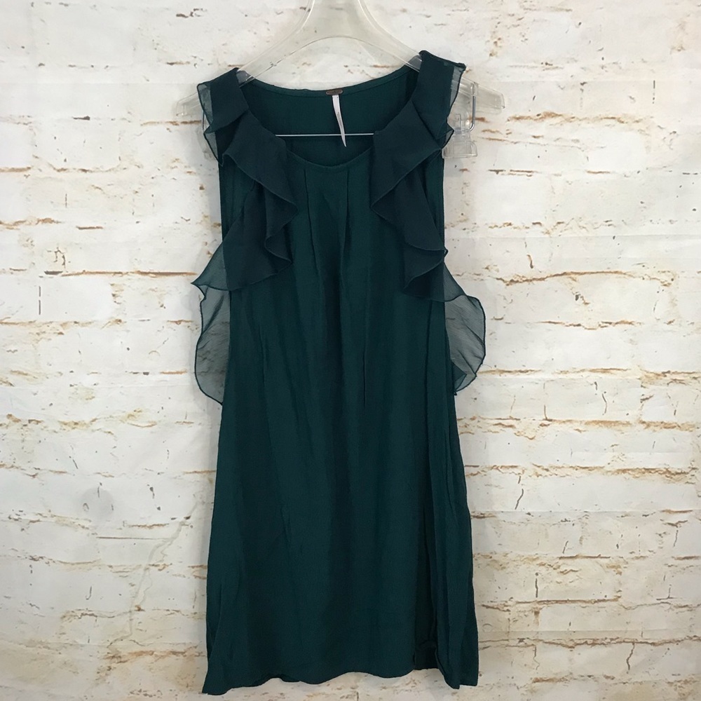 Free People XS green ruffle shirt dress tunic
